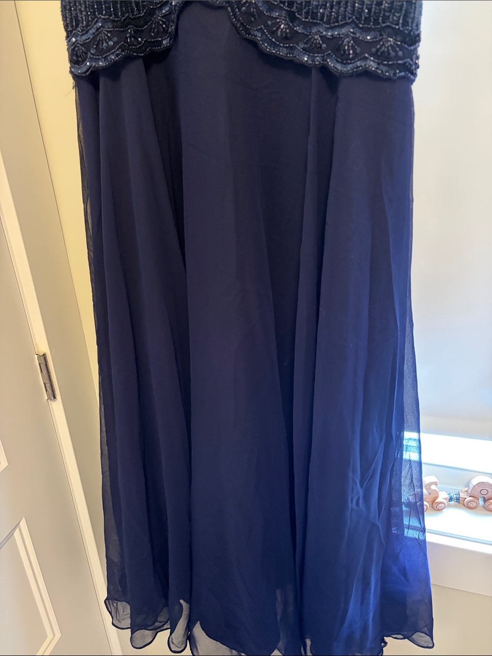 Beaded Navy Formal Gown with Scoop Neck - Picture 3 of 3